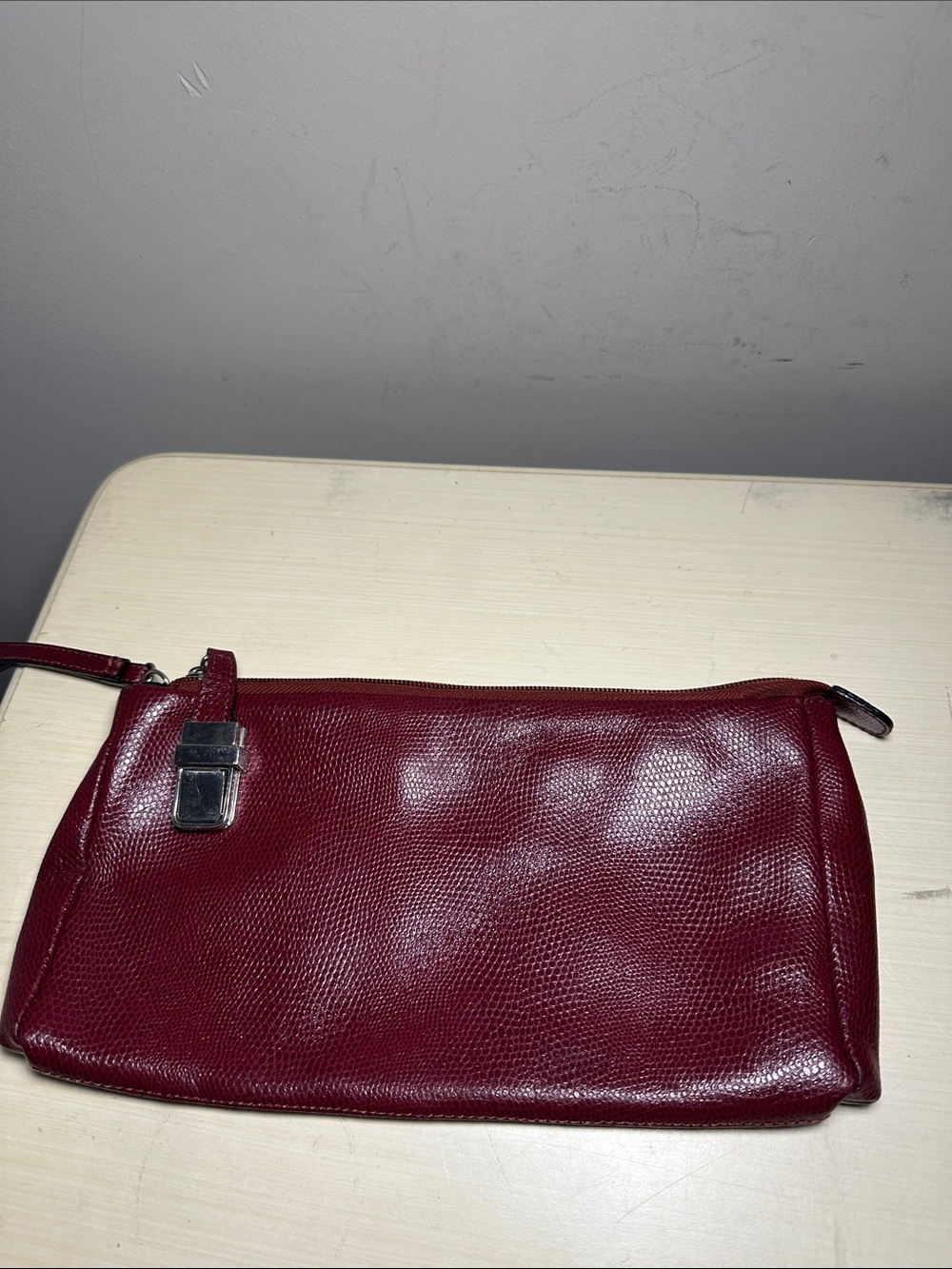 Cleo & Patek bright red Leather Wristlet Clutch